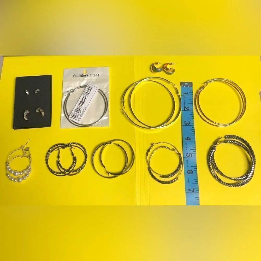 11 pairs hoop earrings size 1/4”-3 1/4”